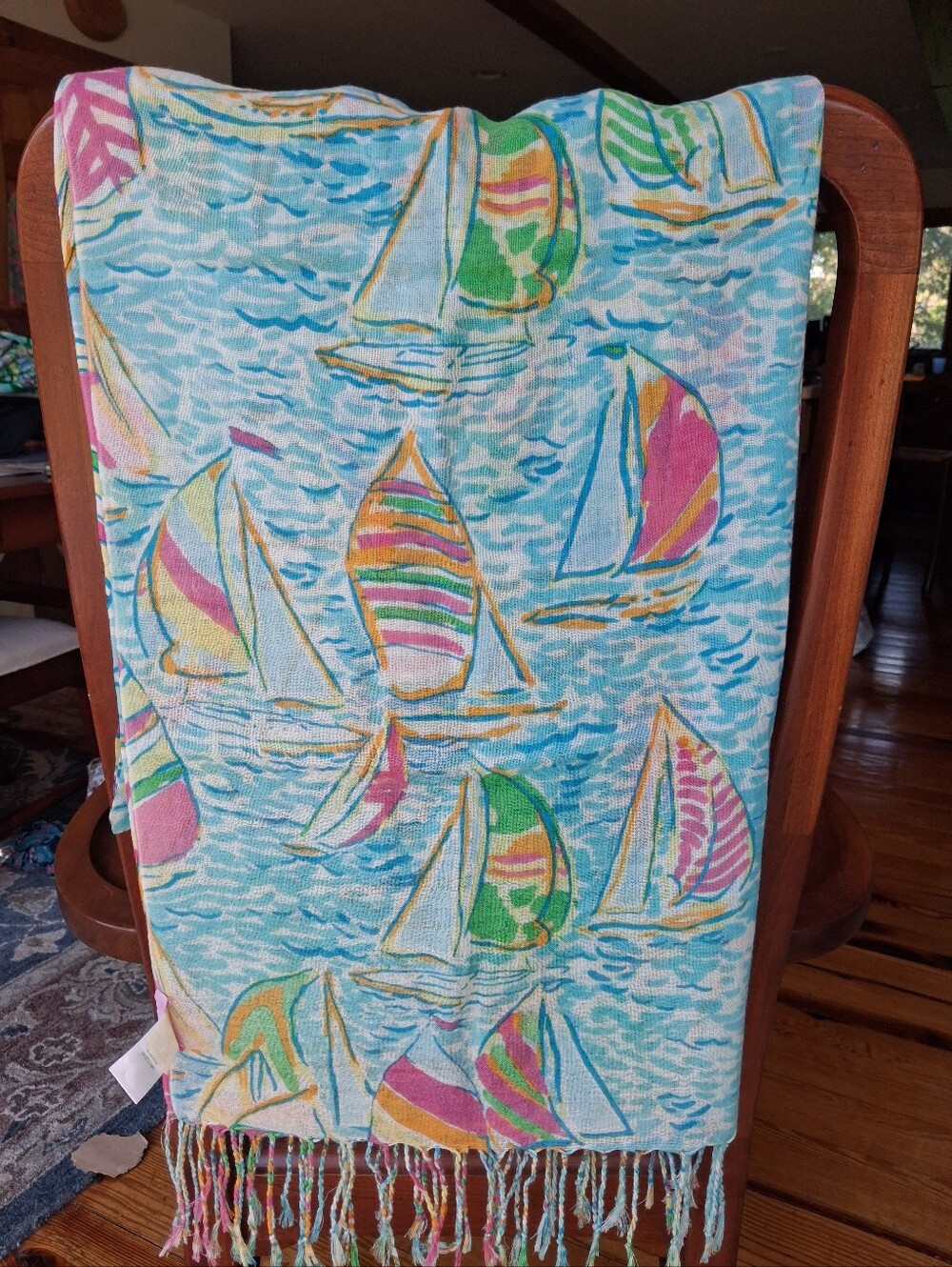 Lilly Pulitzer Murfee Scarf "You Gotta Regatta" Holy Grail Silk/cashmere EUC - Picture 3 of 5